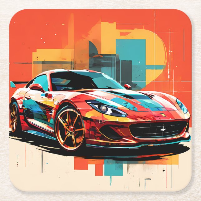 Posavasos Cuadrado De Papel coche deportivo #6 (Anverso)
