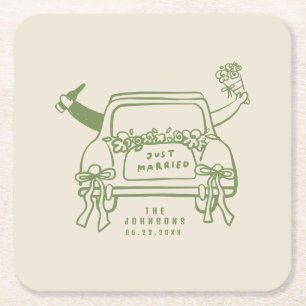 Posavasos Cuadrado De Papel Coche mono adorable recién casado Boda