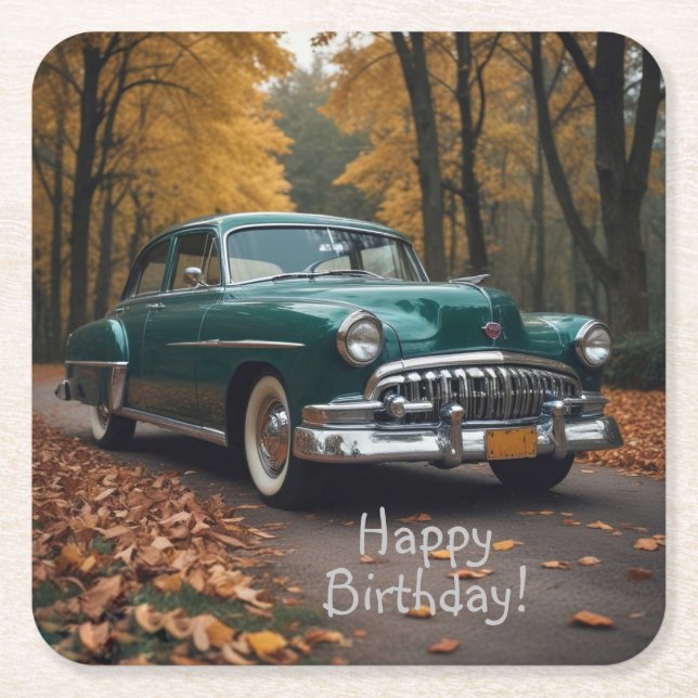 Posavasos Cuadrado De Papel Coche verde antiguo (Anverso)