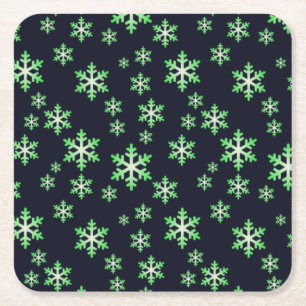 Posavasos Cuadrado De Papel Cochos de nieve verdes y blancos con fondo azul