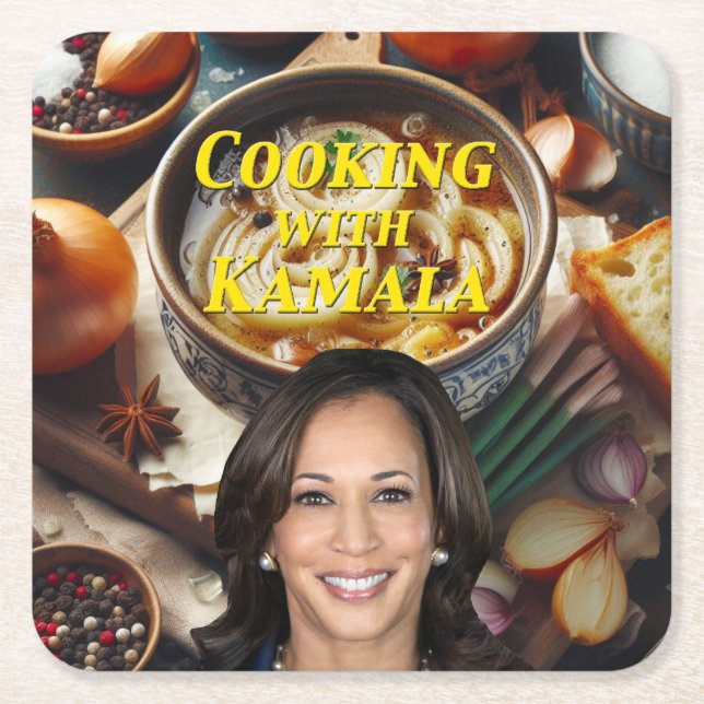 Posavasos Cuadrado De Papel Cocina con Kamala (Anverso)