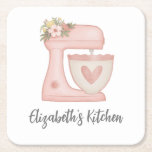 Posavasos Cuadrado De Papel Cocina de mezclador de pasteles de color rosa<br><div class="desc">Una linda mezcladora rosa decora esta montaña rusa de la cocina. Personalízalo con tu nombre. Hace un lindo regalo para una ducha de novia. Diseñado para ti por Blackberry Boulevard.</div>