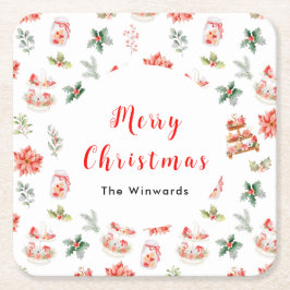 Posavasos Cuadrado De Papel Cocinas navidades y rojo follaje