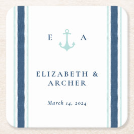 Posavasos Cuadrado De Papel Cóctel Boda monograma náutico