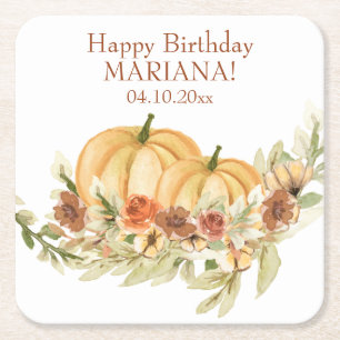 Posavasos Cuadrado De Papel Cóctel de cumpleaños de calabaza de otoño rústico