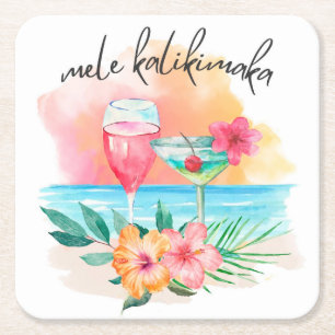 Posavasos Cuadrado De Papel Cóctel de Navidad de Playa Tropical Mele Kalikimak
