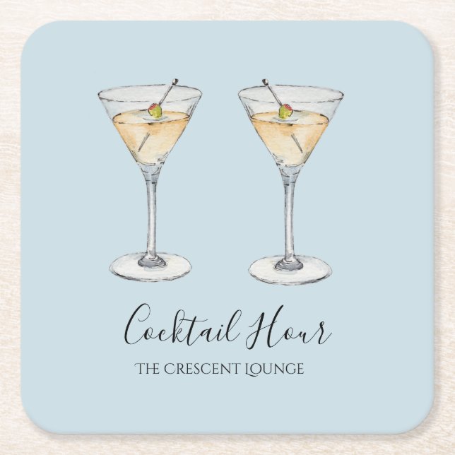 Posavasos Cuadrado De Papel Cóctel Martini moderno bar de ilustraciones (Anverso)