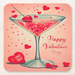 Posavasos Cuadrado De Papel cóctel Mid Century Valentine Martini