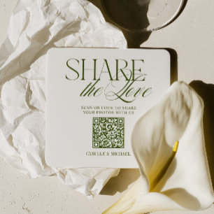 Posavasos Cuadrado De Papel Código QR Compartir el Amor Verde Oliva Boda