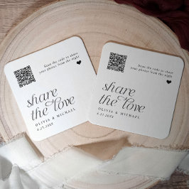 Posavasos Cuadrado De Papel Código QR Compartir Fotos Boda Moderno Simple