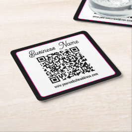 Posavasos Cuadrado De Papel Código QR con letra cursiva de guión