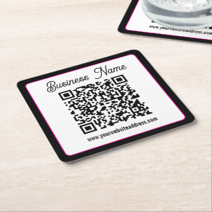 Posavasos Cuadrado De Papel Código QR con letra cursiva de guión