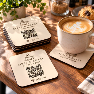 Posavasos Cuadrado De Papel Código QR de WiFi de cafetería personalizada en po