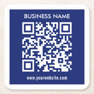 Posavasos Cuadrado De Papel Código QR editable (generado al instante) Azul M