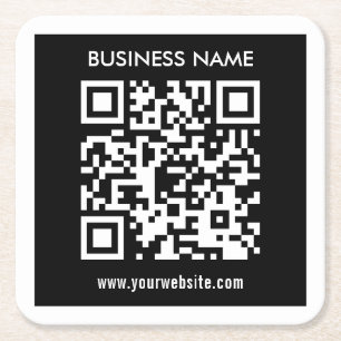 Posavasos Cuadrado De Papel Código QR editable (generado al instante) Negro