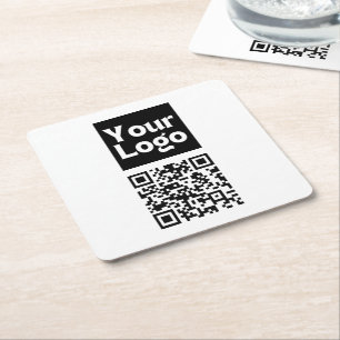 Posavasos Cuadrado De Papel Código QR editable y logotipo o imagen de su empre