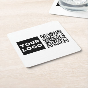 Posavasos Cuadrado De Papel Código QR editable y su logotipo comercial o image
