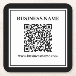 Posavasos Cuadrado De Papel Código QR empresarial | Blanco y Negro