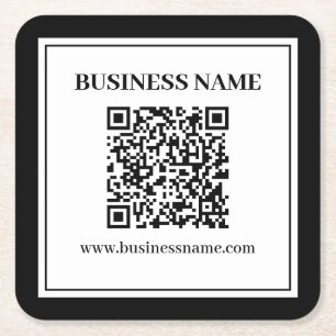 Posavasos Cuadrado De Papel Código QR empresarial Blanco y Negro