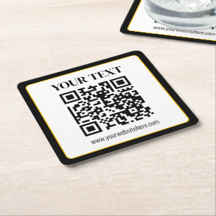 Posavasos Cuadrado De Papel Código QR empresarial con texto superior e inferio
