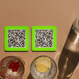 Posavasos Cuadrado De Papel Código QR en verde fluorescente