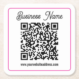 Posavasos Cuadrado De Papel Código QR escaneable con letra cursiva manuscrita
