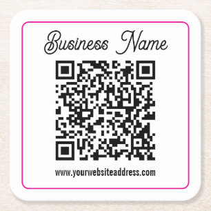 Posavasos Cuadrado De Papel Código QR escaneable con letra cursiva manuscrita
