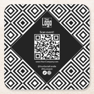 Posavasos Cuadrado De Papel Código QR escaneable, CTA, www, negro social y bla