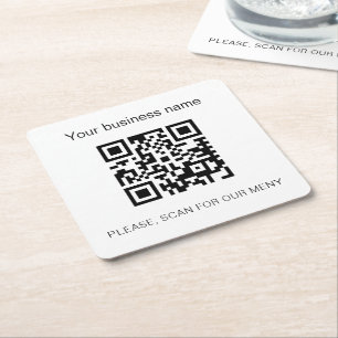 Posavasos Cuadrado De Papel Código qr menú restaurante bar de negocios blanco