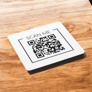 Posavasos Cuadrado De Papel Código QR Minimalista Escanear Negocio