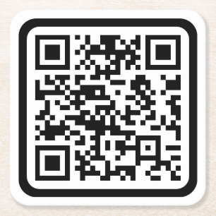 Posavasos Cuadrado De Papel Código QR moderno editable Negro Blanco o cualqu