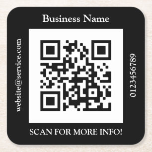 Posavasos Cuadrado De Papel Código QR Nombre del negocio Sitio web Promoción, 