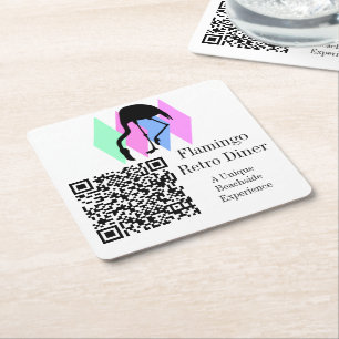 Posavasos Cuadrado De Papel Código QR personalizado Café Restaurante Bar Flame