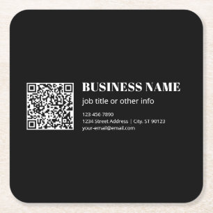 Posavasos Cuadrado De Papel Código QR personalizado y texto retro-moderno edit