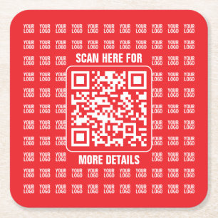 Posavasos Cuadrado De Papel Código QR promocional (editable) con patrón de log