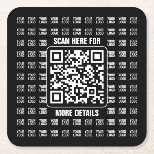 Posavasos Cuadrado De Papel Código QR promocional (editable) con patrón de log