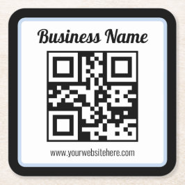 Posavasos Cuadrado De Papel Código QR y texto editables con borde azul claro