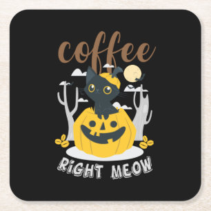 Posavasos Cuadrado De Papel Coffee de Halloween Right Meow Cumpleaños