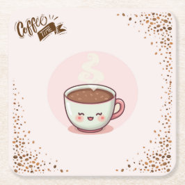Posavasos Cuadrado De Papel Coffee Pink Aesthetic Kwaii style Coaster