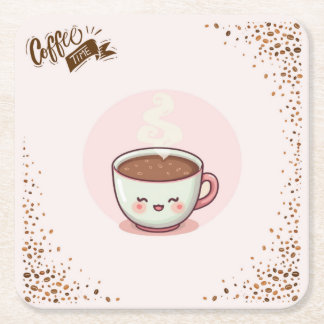Posavasos Cuadrado De Papel Coffee Pink Aesthetic Kwaii style Coaster