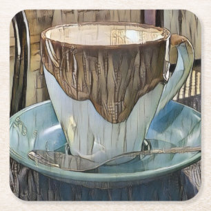Posavasos Cuadrado De Papel Coffee Time Cubism Art, Coffee Mug