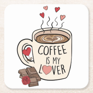 Posavasos Cuadrado De Papel Coffee Valentines | Valentine Gift | Día de San Va