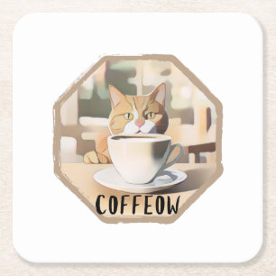 Posavasos Cuadrado De Papel Coffeow Busy Cute Cat