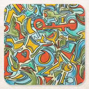 Posavasos Cuadrado De Papel Cofre del Tesoro-Arte de Acuarela en Color Audaz