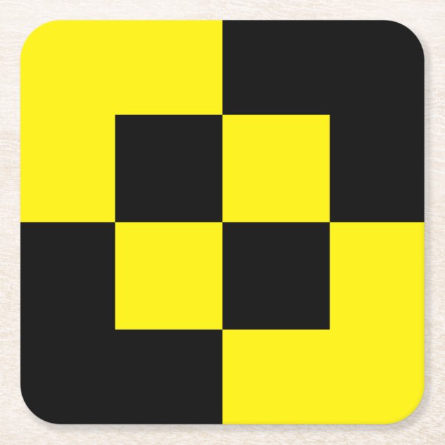 Posavasos Cuadrado De Papel Cojin de papel amarillo negro (Anverso)