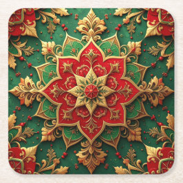 Posavasos Cuadrado De Papel Cojín de papel festivo decorativo rojo verde