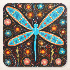 Posavasos Cuadrado De Papel Colas de dragonfly de arte de dot aborigen