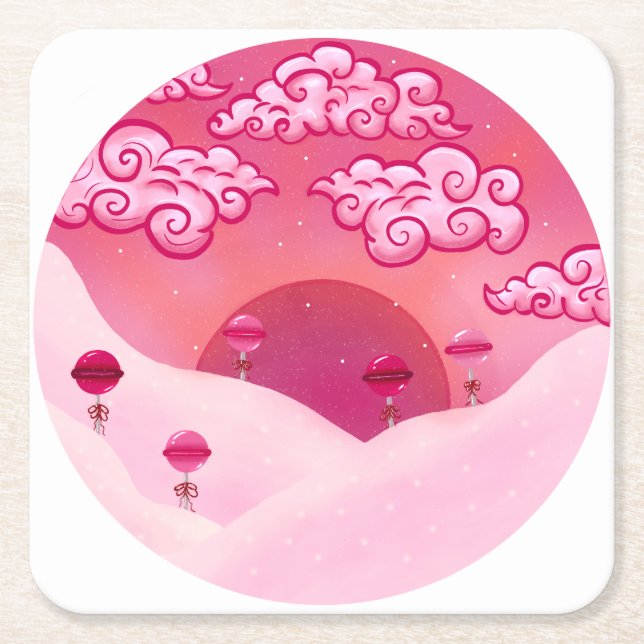 Posavasos Cuadrado De Papel Colas y nubes de bonito (Anverso)