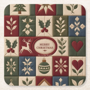 Posavasos Cuadrado De Papel Colcha de Navidad heredada Patchwork, felices fies