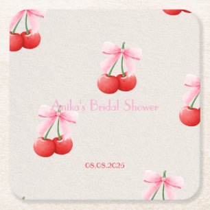 Posavasos Cuadrado De Papel colección de baby shower nupcial de cereza rosa